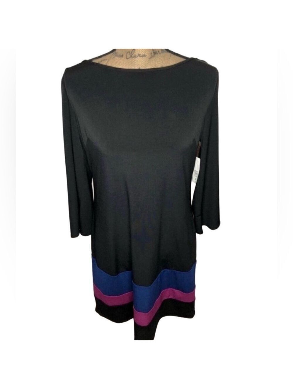 NWT Laundry by Design Popover Dress Black Stripe Hem Size L